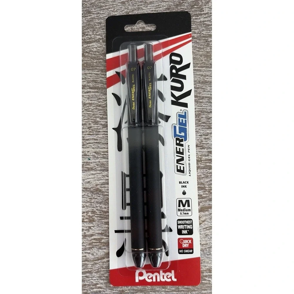 EnerGel Pro Black Gel Pens 0.7mm Quick Drying Permanent Ink Pack of 2